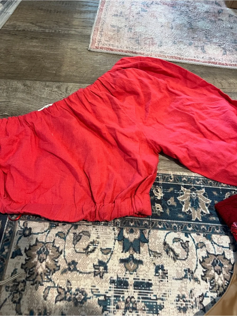 Abercrombie linen red one shoulder puff sleeve